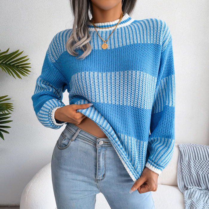 Two-Tone Crewneck Dropped Shoulder Sweater