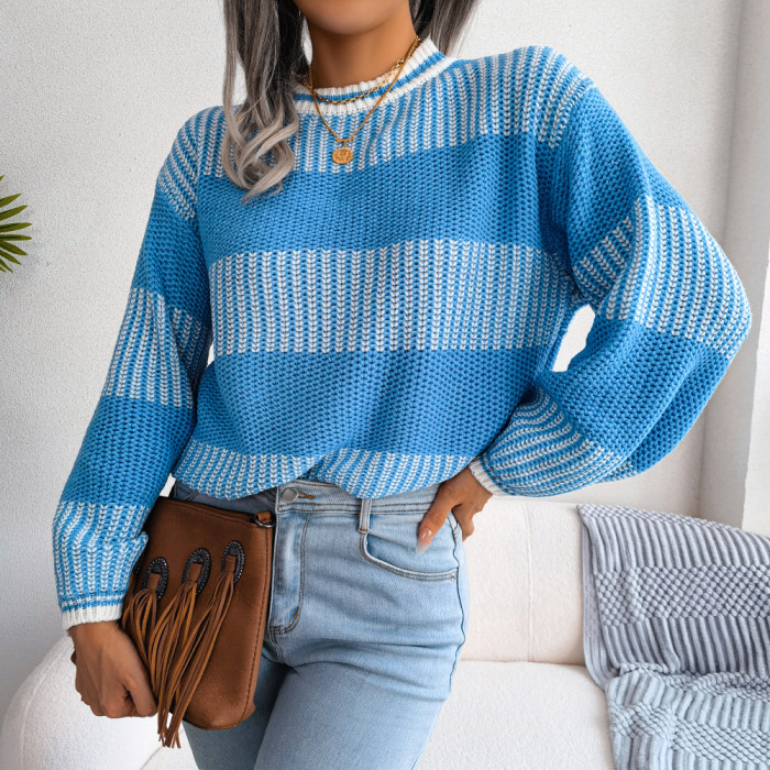 Two-Tone Crewneck Dropped Shoulder Sweater