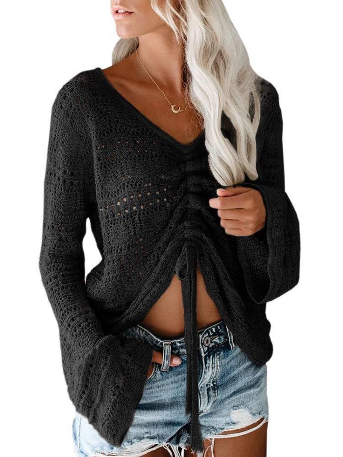 Hollow Out Drawstring Knit Top