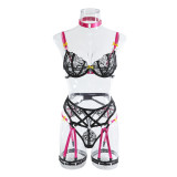 Rose Red Lace Temptation Exotic Bra and Panty Three Piece Lingerie Set