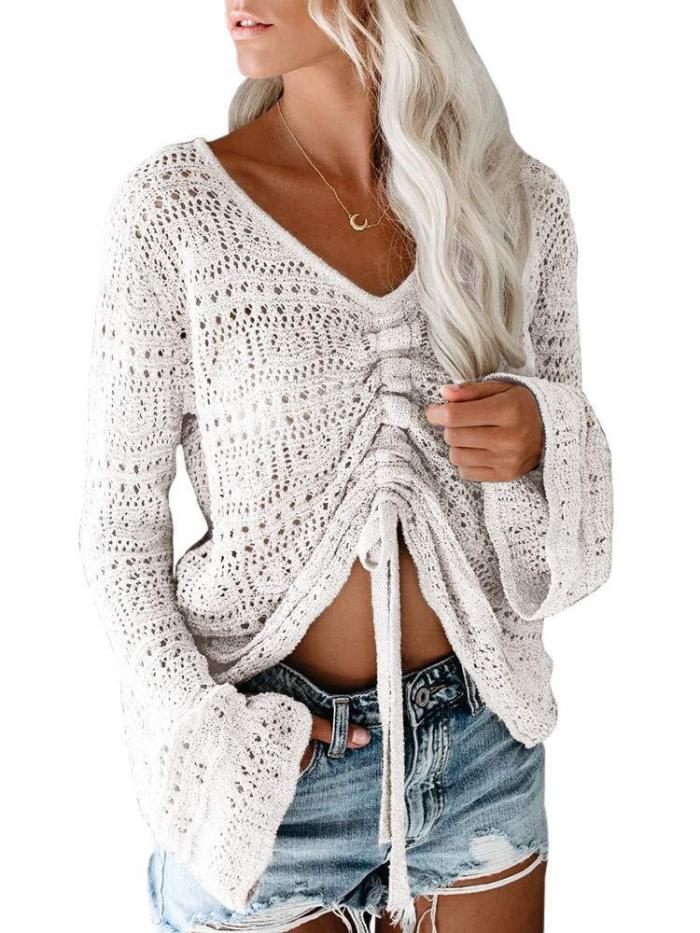 Hollow Out Drawstring Knit Top