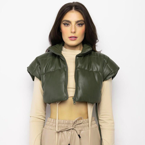 Vest Thickening Leather Stand Collar Short Bread Coat Winter Coat