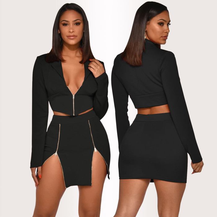 V-neck Two Piece Skirt Suit