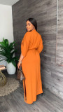 Women's Casual Fashion Stand Collar Slit Solid Dress