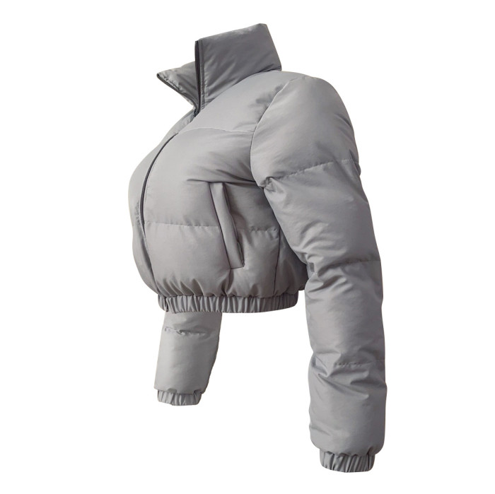 Winter Warm Zip High Neck Short Padded Jacket