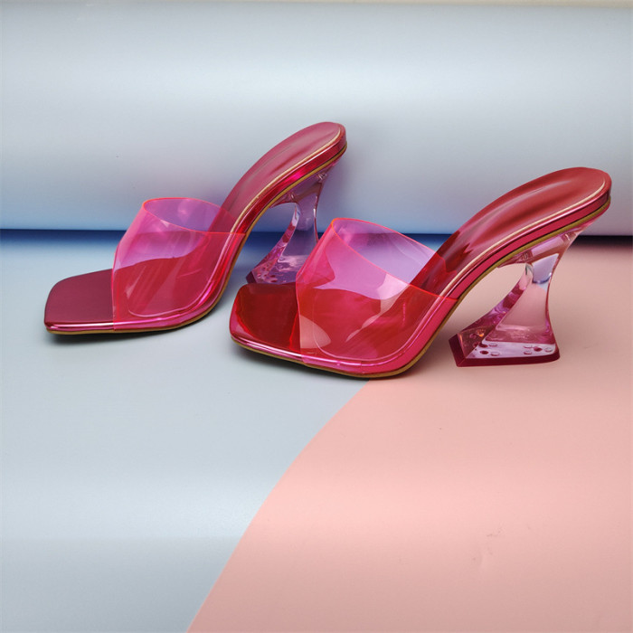Fashionable Colorful Crystal Heel PVC Sandals