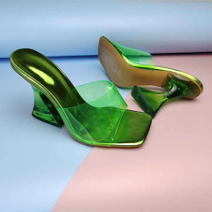 Fashionable Colorful Crystal Heel PVC Sandals