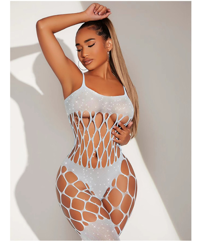 Hollow Out Fishnet Beaded Sexy Bodystocking