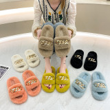 Metal Chain Thick Bottom Woolen Slippers