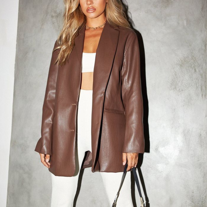 Faxu Leather Blazer Women Jacket