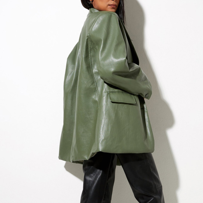 Faxu Leather Blazer Women Jacket
