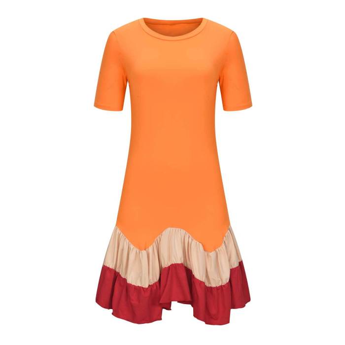 Color Blocking Short Sleeve Pleated Dress