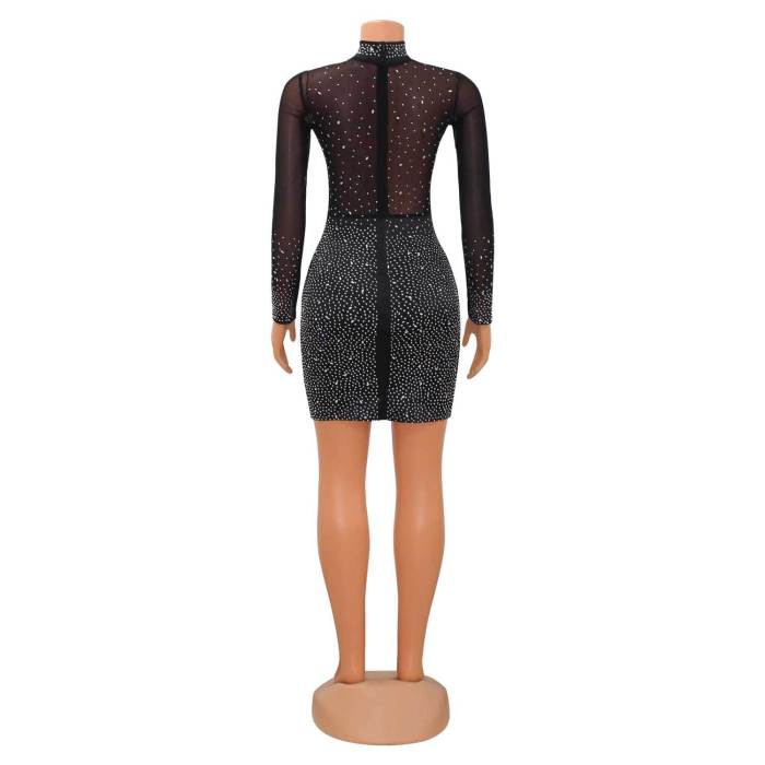 Sexy Mesh Long Sleeve Sequin Dress