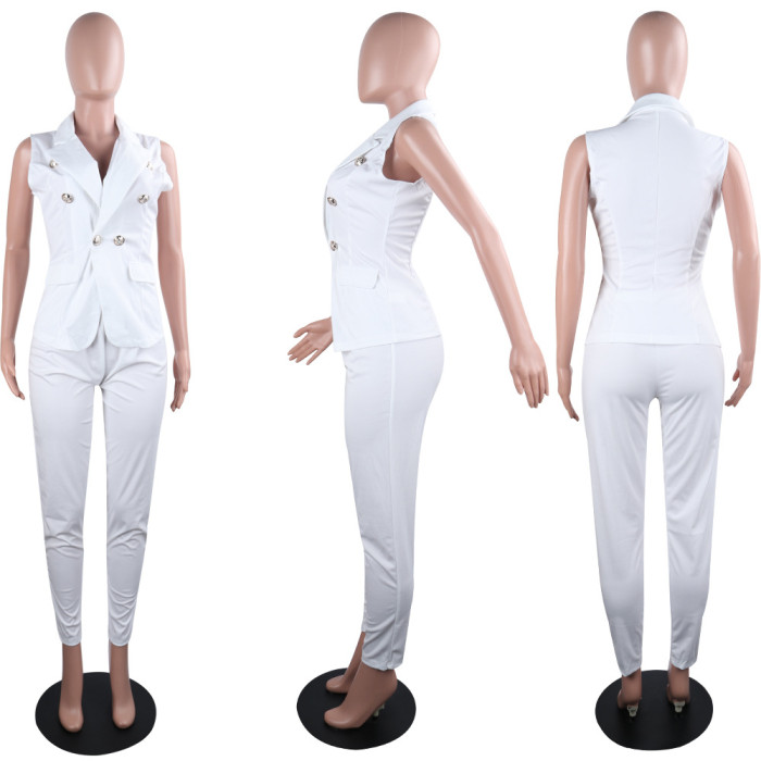 White Sleeveless Office Suit