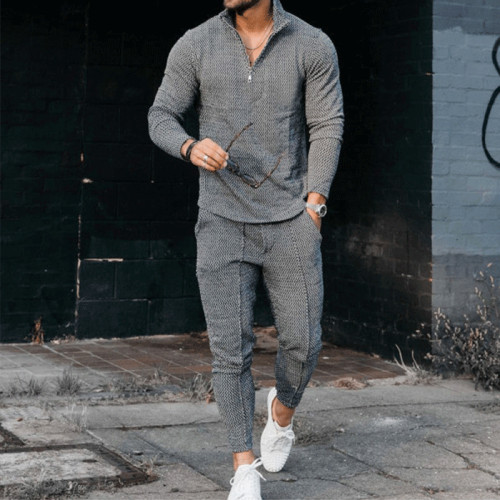 Men Autumn Solid Color And Sports Pants Two Piece Set