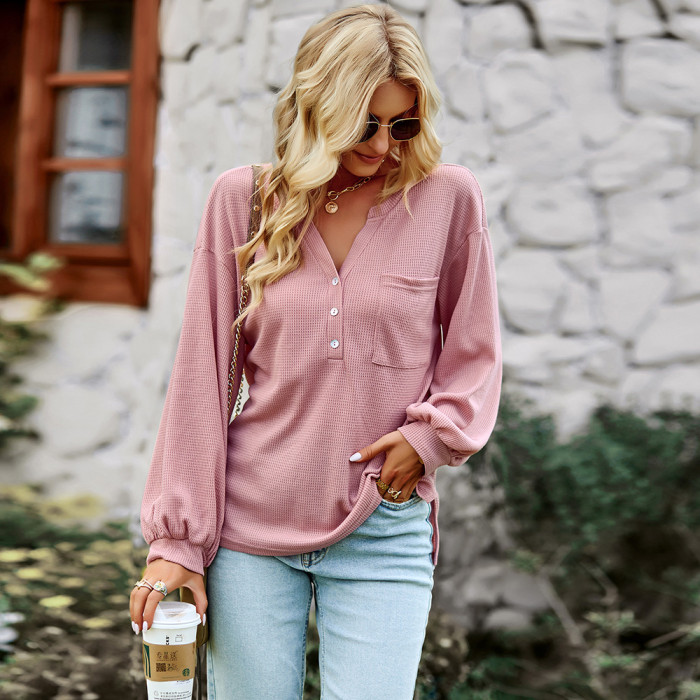 Autumn Solid Color Leisure Holiday Knit Loose T-Shirt Top
