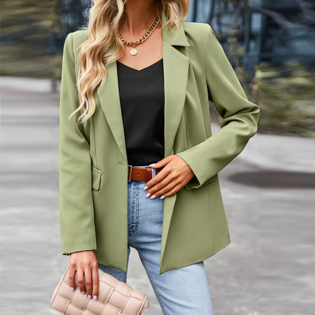 Autumn Solid Color Long Sleeve Single Button Professional Jacket