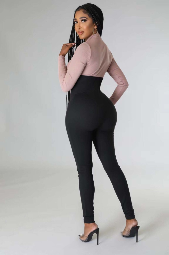 Womens Fashion Chic Multicolor Patchwork Slim Jumpsuit