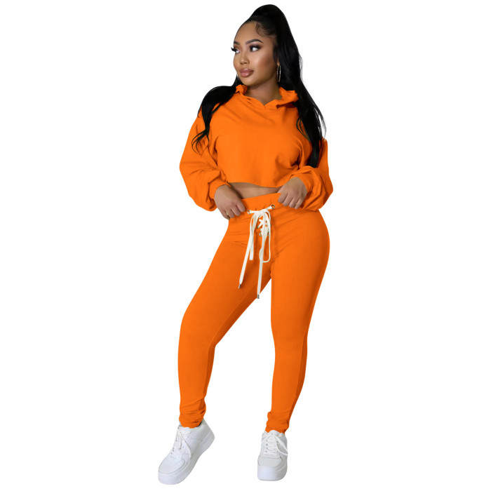 Fashion Back Strap Open Waist Hooded Two-piece Set