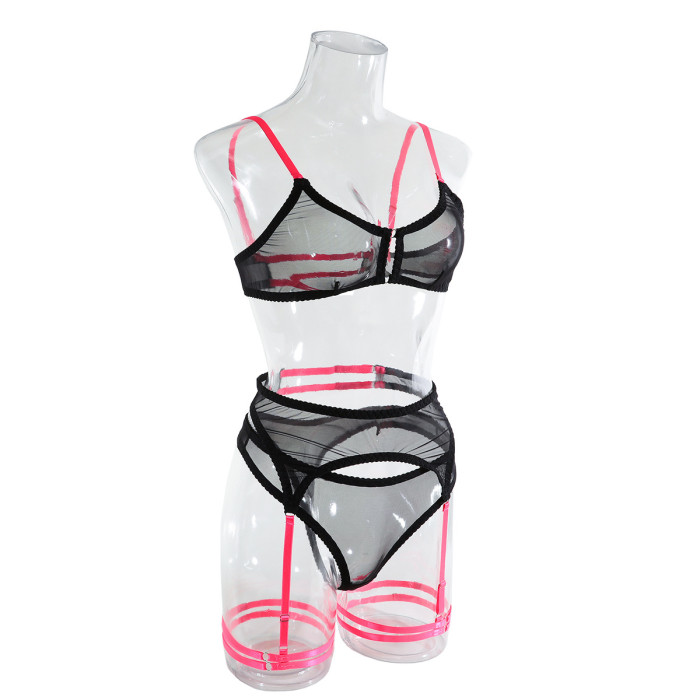 Contrast Mesh perspective Sexy Three piece Set