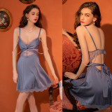 Free Removal with Beads Sleepwear Cross Strap Lace Nightgown