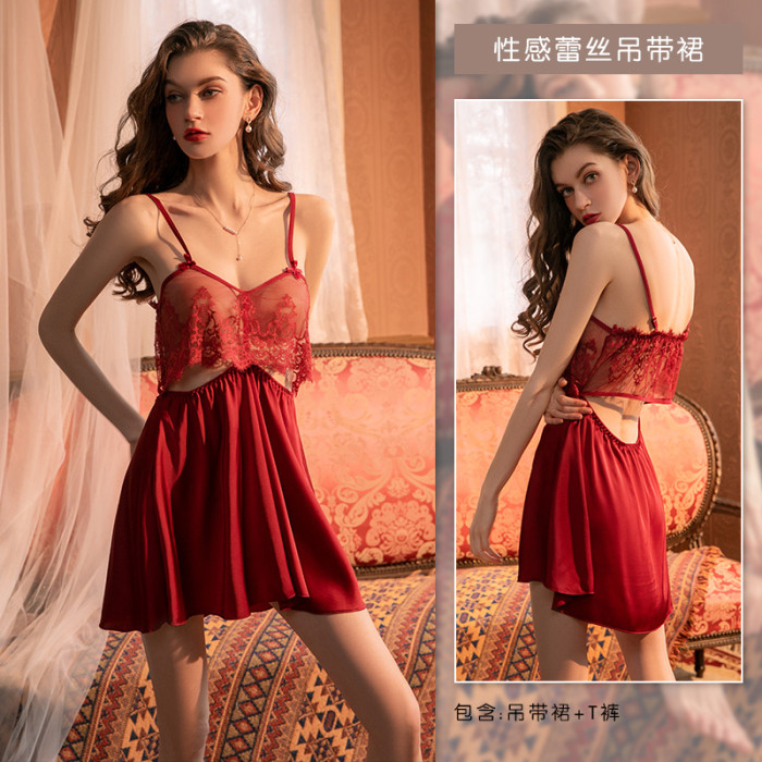 Halter Ladies Nightdress Transparent Sexy Night Bed Dress Night Silk Dresses