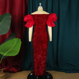Sexy Flounced V-neck Sequin Dress for Ladies