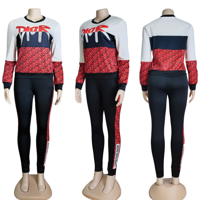 Fashion Round Neck Print Long Sleeve Sportswear Two Piece Pants Sets