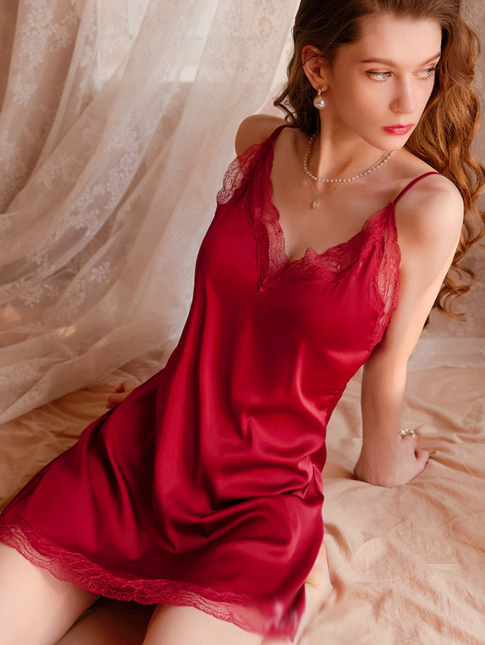 Sling Lace Patchwork Stain Nightdress