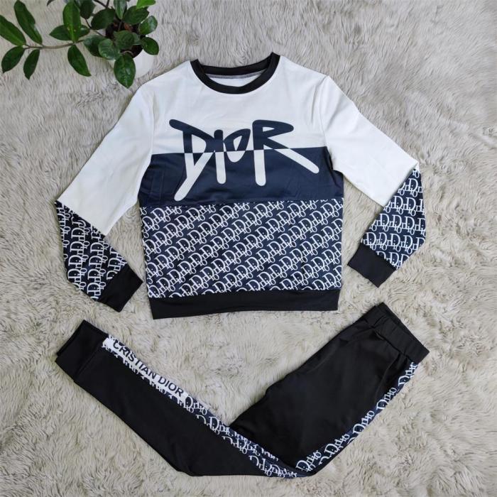 Fashion Round Neck Print Long Sleeve Sportswear Two Piece Pants Sets