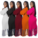 Knit Sweater Tassel Long Cardigan