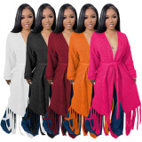 Knit Sweater Tassel Long Cardigan
