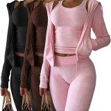 Women Fleece Vest Hooded Three-Piece