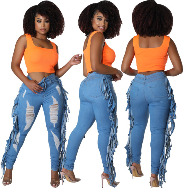 Women's Washed Style Trousers High Stretch Denim Pants