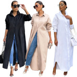 Fashion Casual Solid Long Sleeve Long Shirt Dress