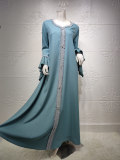 Ruffle Sleeve Embroidered Gold Lace Muslim Dress