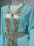 Women Tape Belted Islamic Clothing Kaftan Abaya Muslim Dress two piece set