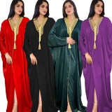 Golden Embroidered Bat Sleeve Muslim Robe