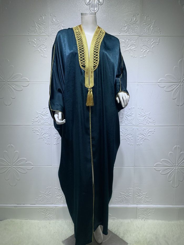 Golden Embroidered Bat Sleeve Muslim Robe