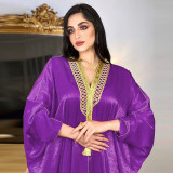 Golden Embroidered Bat Sleeve Muslim Robe