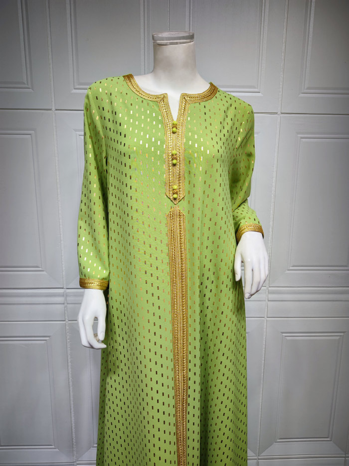 Women Printed Tape Embroidery Islamic Clothing Kaftan Abaya Muslim Dress