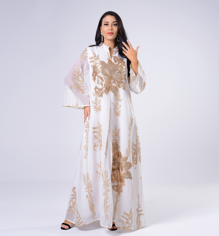 Golden Beaded Embroidered Yarn Muslim Dress