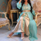 Women Tape Belted Islamic Clothing Kaftan Abaya Muslim Dress two piece set
