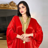 Golden Embroidered Bat Sleeve Muslim Robe