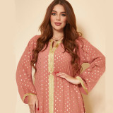 Women Printed Tape Embroidery Islamic Clothing Kaftan Abaya Muslim Dress