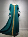 Ruffle Sleeve Embroidered Gold Lace Muslim Dress