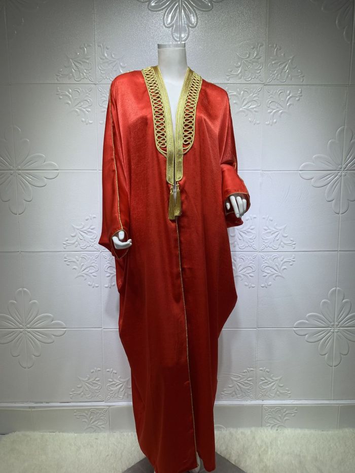 Golden Embroidered Bat Sleeve Muslim Robe