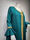 Ruffle Sleeve Embroidered Gold Lace Muslim Dress