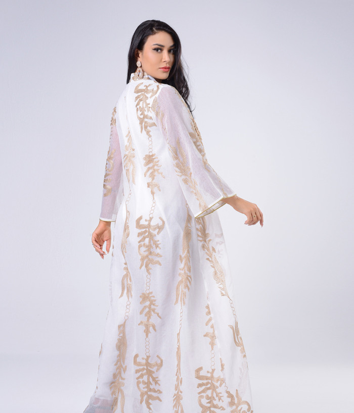 Golden Beaded Embroidered Yarn Muslim Dress