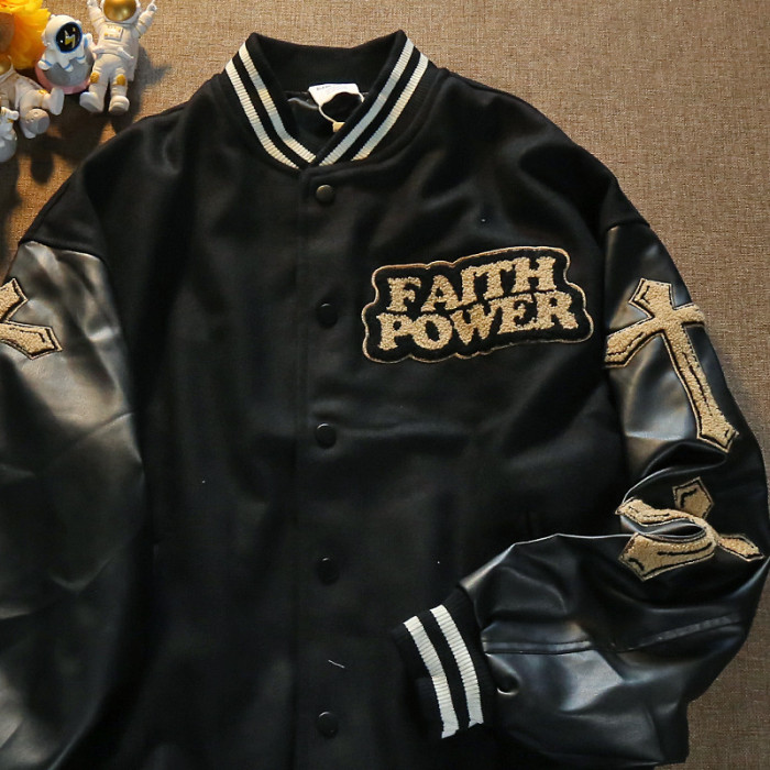 Men's Cross Embroidered Baseball Jacket